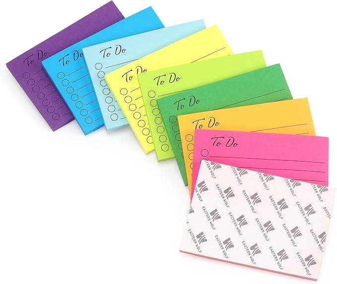 Eastern Wolf to Do List Sticky Notes, 3x4 in, 9 Neon Colors, 50 Sheets/Pad | Bright, Adhesive Memo Sticky Notes Notepad，Eye-Catching, for Planning & Reminders