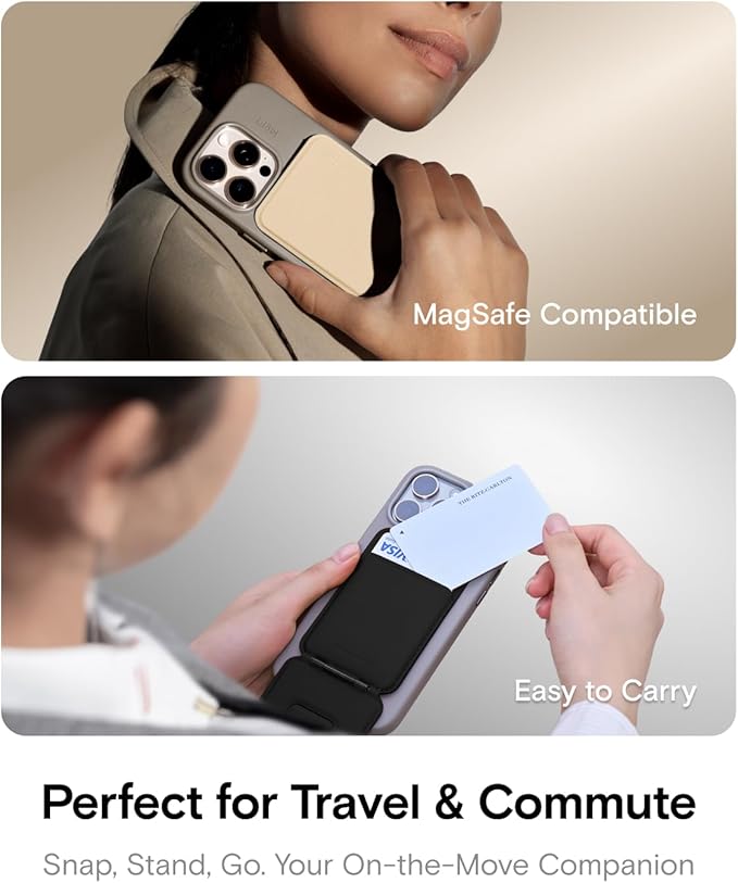 MOFT Phone Tripod Stand & Wallet, NFC Card Holder, Hold 1-2 Cards | Mulit-Angles | Portable l MOVAS Leather | Magsafe Compatible | Easy to Charge | Travel Essential |For Content Creators
