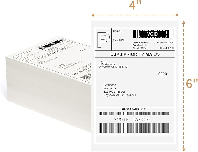Thermal Direct Labels, 4"x6" Fanfold Thermal Label Printer Paper, Thermal Shipping Label Compatible with Zebra, MUNBYN and Rollo, Permanent Adhesive (500 Labels)