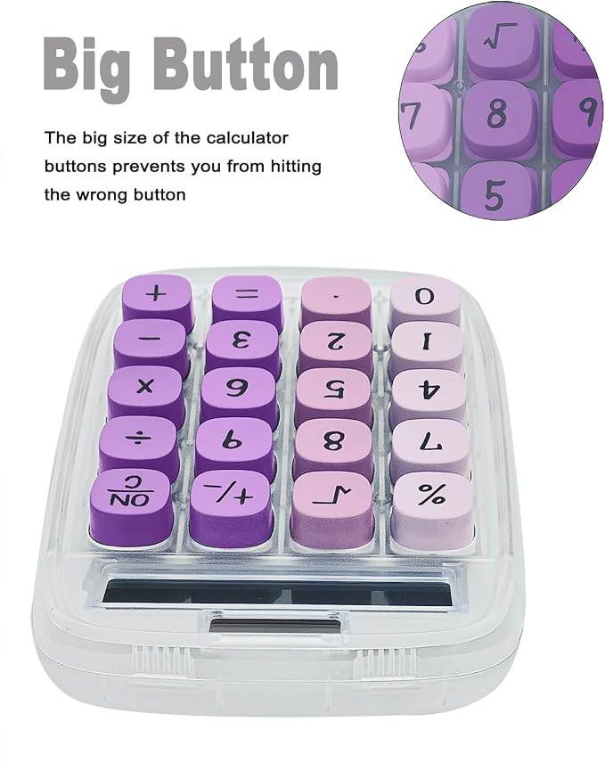 Deskboard Buddy with Calculator, Mechanical Calculator(Purple) | Large LCD Display 8 Digit Tilt Screen and Big Button for Teachers Students Basic Office