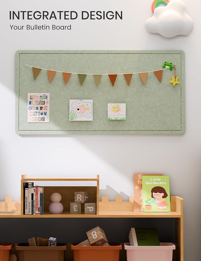 Fluxynara 35" x 17.1" Bulletin Board, Sage | Cork Board Alternative with 12 Removable Adhesive Tabs, Foldable Felt Pin Board for Home, Office, Classroom & Dorm