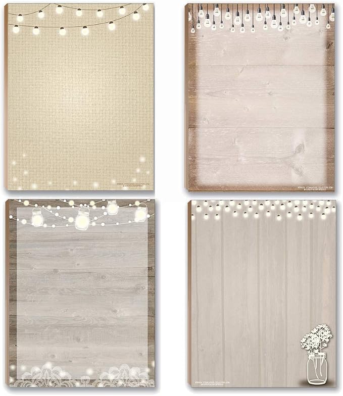 Stonehouse Collection Rustic Notepads - USA Made To Do List Notepad, Multi-Purpose Cute Stationery, Home Office Supplies, Pretty Notebook, 4 Assorted Design Notepads 4.25 x 5.5 inches each, Rustic