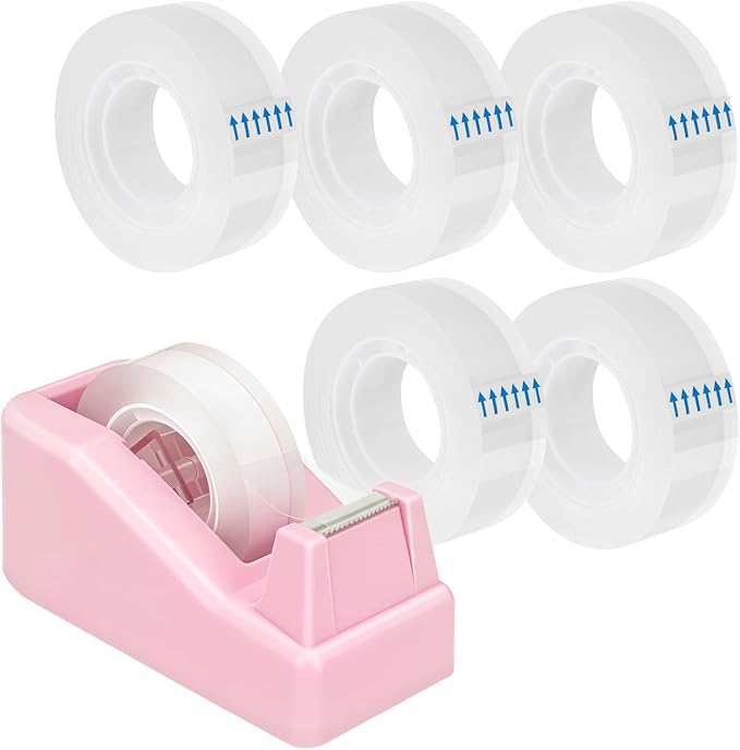Lightweight Desktop Tape Dispenser, 6 Rolls Tape, 1-Inch Core | Transparent Tape Holder with Stable Non-Skid Base, 0.71 in x 1000 in Each Roll, for Office, Home & School Use