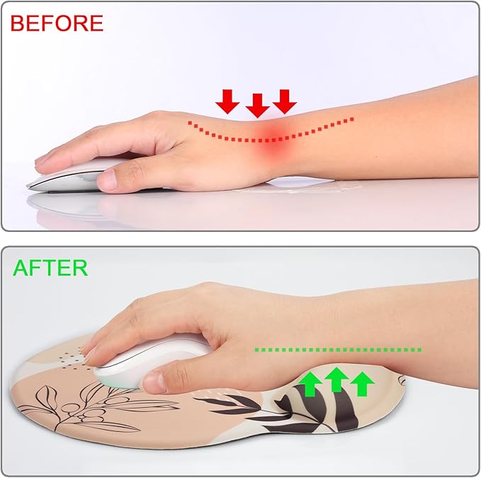 Ergonomic Mouse Pad with Wrist Support Rest,Large Mousepad Gel Wrist Rest, with Coaster Non-Slip & Pain Relief for Computer, Desk, Home&Office-Boho Leaves
