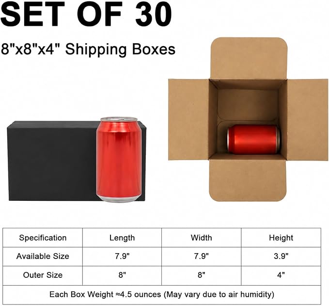 8x8x4 Medium Shipping Boxes, 30 Pack Black Cardboard Mailer Box, Gift Boxes for Packaging Small Business