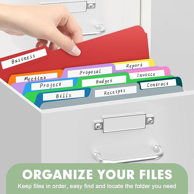 File Folder, RAZCC Colored File Folders, 1/3 Cut Tab File Folder Letter Size, Filing Folders with Tabs for Office School Business Use, Assorted 10 Colors (100 Pack)