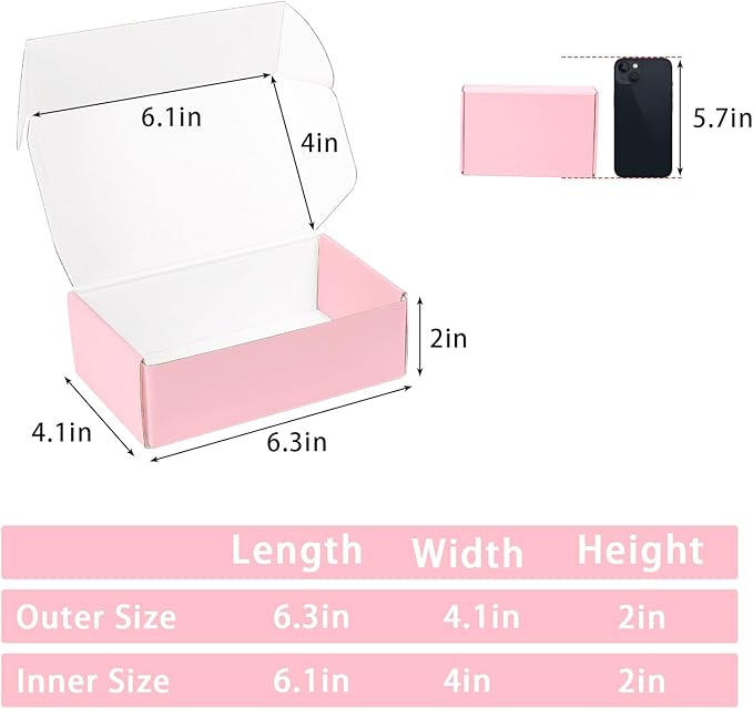 6x4x2 Pink Shipping Boxes Small, 45 Pack Corrugated Cardboard Mailer Boxes for Packaging Small Business Mailing Gift
