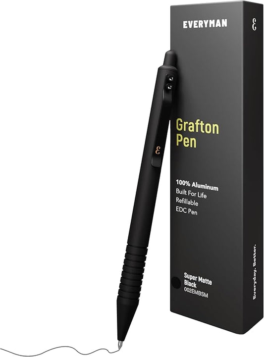 Everyman Black Grafton Super Matte Full Click Refillable Gel Pen | Durable EDC Writing Tool with Deep Grip | Smooth 0.7mm Ink Flow for Daily Use, Notes, Journaling, and Office Essentials