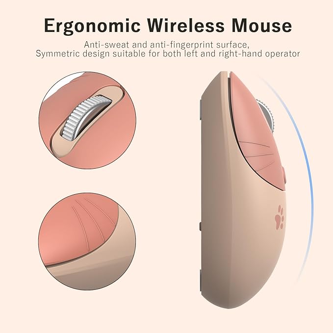 Wireless Compact Silent Mouse with Cute Cat Designs, 2.4GHz Plug and Play Wireless Opatical Mouse with USB Nano Receiver for Laptop/PC/Computer (Milk Tea Cat)