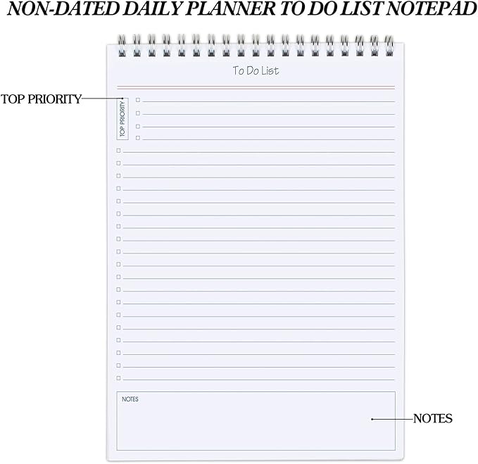 To Do List Notepad Minimalist - Daily Planner Notepad 60 Sheets Tear Off, 5.5" x 8.3" Checklist Productivity Note Pad for Work and Personal Organized