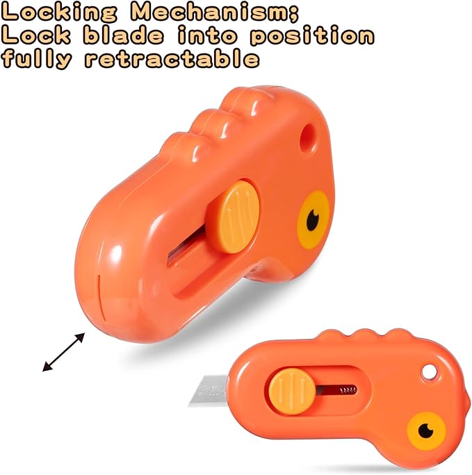 Harita Box Cutter Utility Knife Mini Retractable Lanyard Hole, Alloy Steel Blade, 6 Piece, Lightweight Letter Opener, Cute Animal Shaped Dinosaur