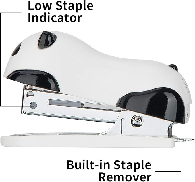 Deli Mini Cute Panda Desktop Stapler, Office Stapler, 12 Sheet Capacity, Includes Built-in Staple Remover & 1000PCS No.10 Staples