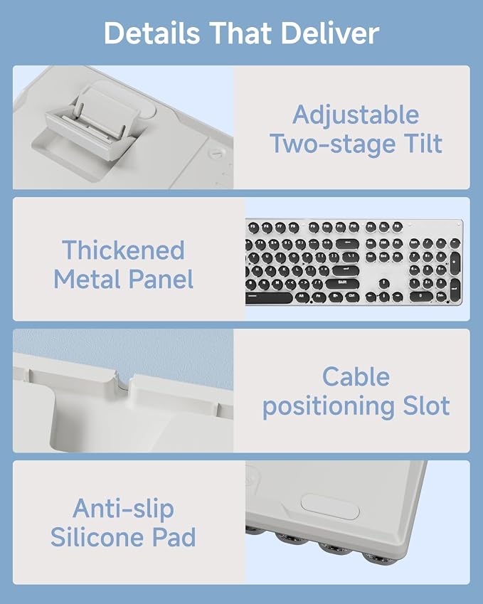 Wireless Typewriter Style Mechanical Keyboard with White Backlit, Full Size | Bluetooth/2.4G/Wired, Retro Punk Round Keycaps, Blue Switch for Windows PC, Mac, Desktop, Laptop, Blue, EWEADN TK950
