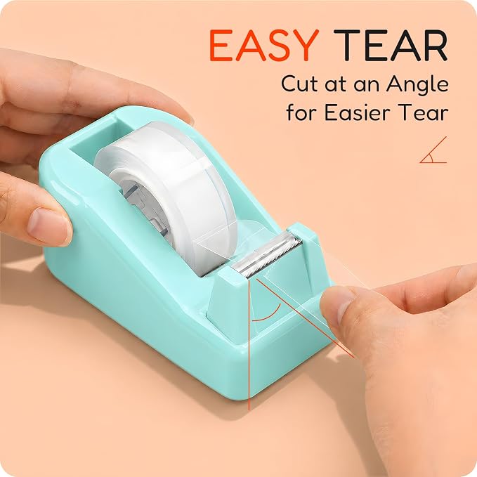 Lightweight Desktop Tape Dispenser, 6 Rolls Tape, 1" Core | Transparent Tape with Stable Non-Skid Base, 0.71" x 1000" Each, for Office, Home, School, Wrapping & Crafts