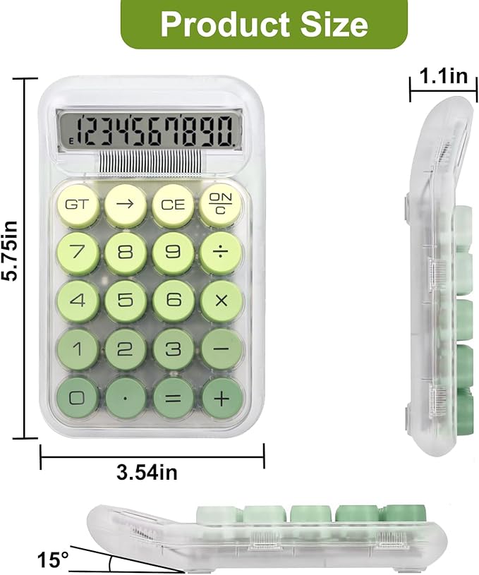 Cute Calculator, Mechanical Switch Calculator, Calculators Desktop 10 Digits, Desk Calculator with Big Buttons and LCD Display,Battery Power,Basic Small Calculator for School Home Office(Green)