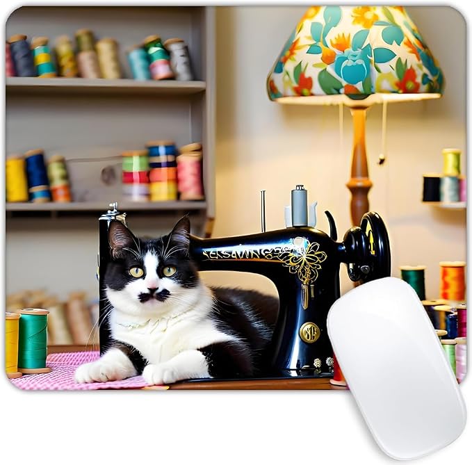 Sewing Machine and cat Mouse pad Customized Mousepad Non-Slip Rubber Base Mouse Pads for Computers Laptop Office Desk Accessories Mouse pad