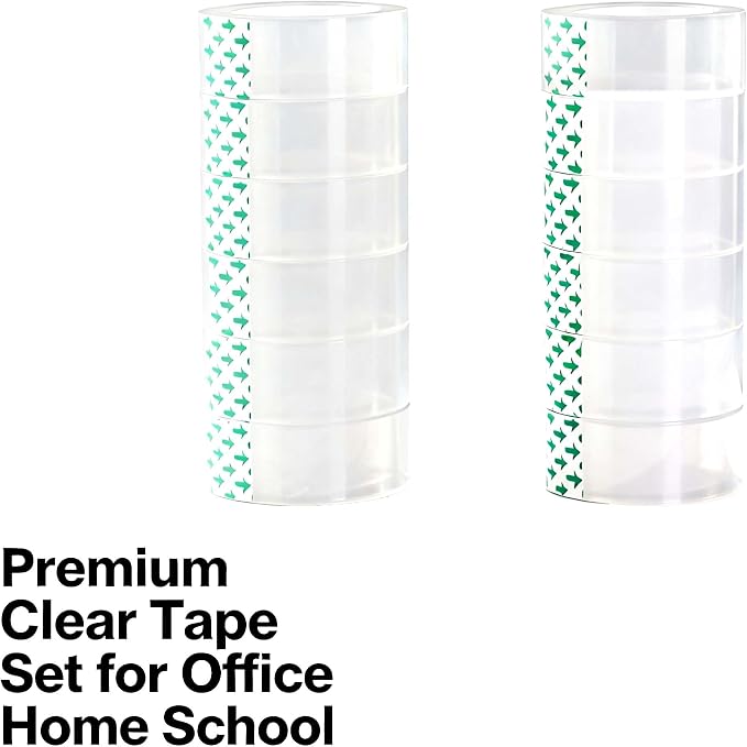 12 Rolls Crystal Clear Transparent Tape with Acrylic Tape Dispenser, 3/4 Inch x 1000 Inch, 1 Inch Core, Clear Office Tape Invisible Tape for Office School Home DIY Craft Gift Wrapping Document Sealing