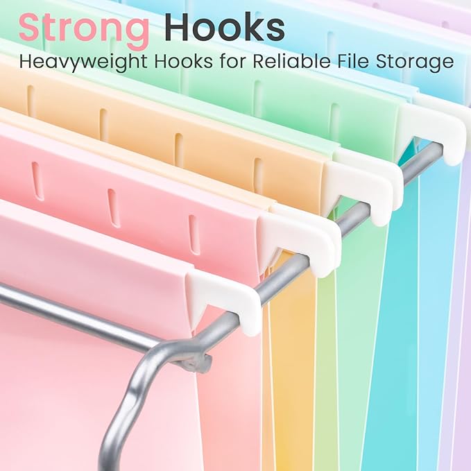 Sooez Tear-Resistant Plastic Hanging File Folders Letter Size, 25 Count File Organizer Suitable for File Cabinet Filing Cabinets, 1/5-cut Adjustable Tabs for Office, School, Pastels Colors, Blue