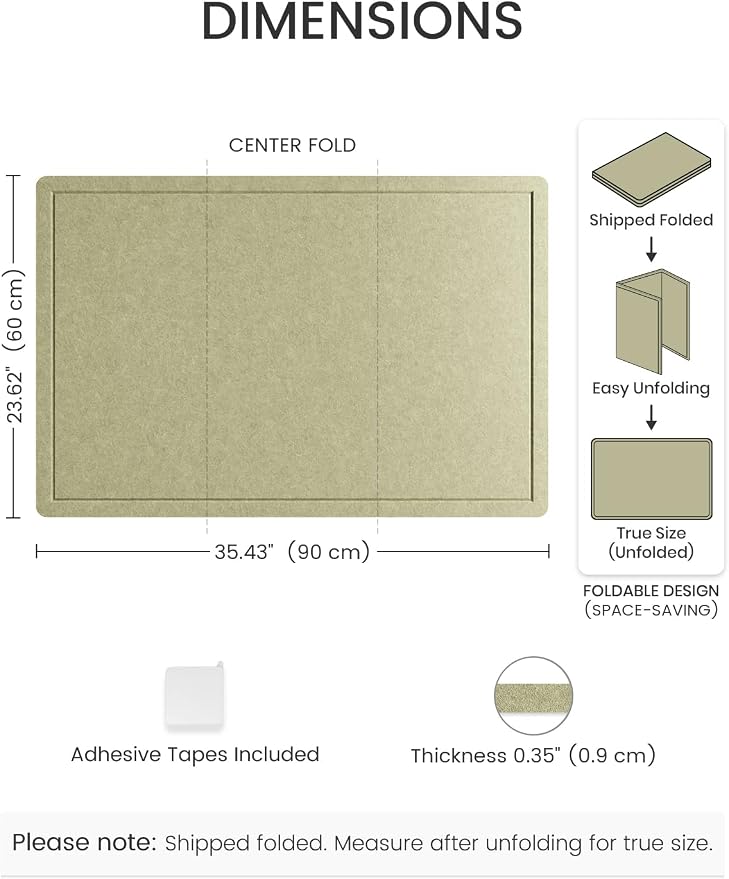 Fluxynara 35.4" x 23.6" Bulletin Board, Olive Green | Cork Board Alternative with 12 Removable Adhesive Tabs, Foldable Felt Pin Board for Home, Office, Classroom & Dorm