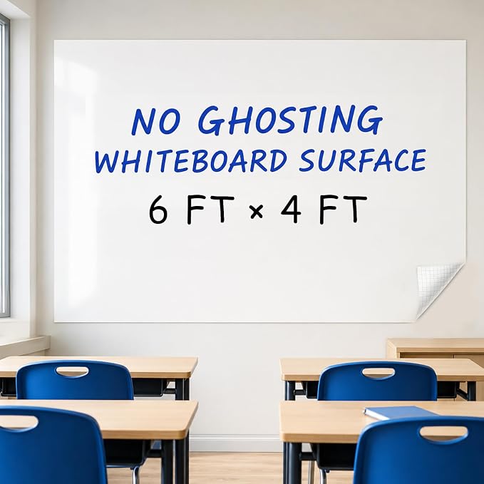 Dry Erase Paper for Wall 72" x 47", Self Adhesive White Board Wallpaper Peel and Stick, No Ghosting Whiteboard Contact Paper for Office Classroom Meeting Room