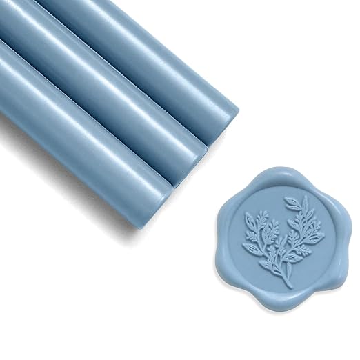 UNIQOOO Light Dusty Blue Glue Gun Sealing Wax Sticks for Wax Seal Stamp - Perfect for Wedding Invitations, Cards Envelopes, Snail Mails, Wine Packages, Christmas Gift Ideas, Pack of 8