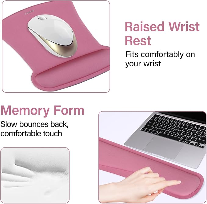 MOSISO Keyboard Mouse Pad Set, Large Gaming Mousepad&Keyboard Wrist Rest | Mouse Wrist Rest&Coaster, Ergonomic Non-Slip Mousepad&Easy Typing Cushion with Memory Foam for Home Office, Rose Red