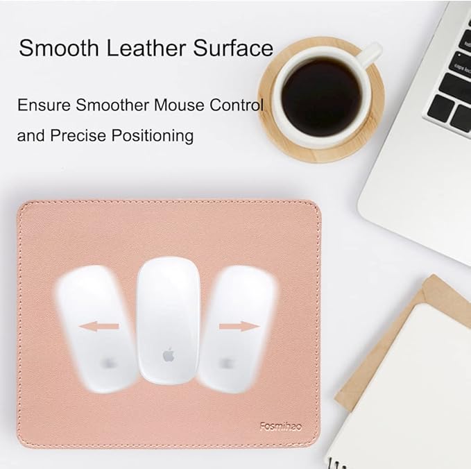 Leather Mouse Pad - Wood Mouse Pad, Double Side Mouse Pad with Stitched Edge, Waterproof Ultra Thin Mouse Pad for Computers, Laptop, Office & Home, 10.2 x 8.3 Inch, 1 Pack (Pink)
