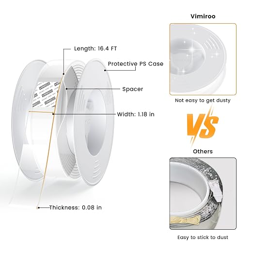 vimiroo 3 Pack Double Sided Tape Heavy Duty, Extra Large16.4FT Nano Double Sided MountingTape, Transparent Strong Removable Adhesive Picture Hanging Strips, Wall Tape Sticky Poster Carpet Decor