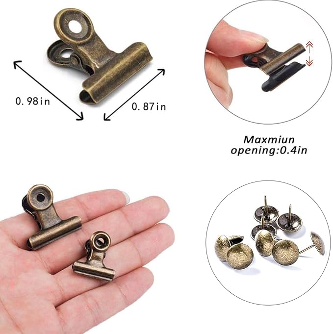 Bulldog Clips with Hole for Push-pin, Paper File Clips with Strong Spring, Small Metal Binder Clips, Seal Clamps for Coffee Tea Food Bags, Decorative Clips for DIY Photo Grid (Bronze, 22 mm)