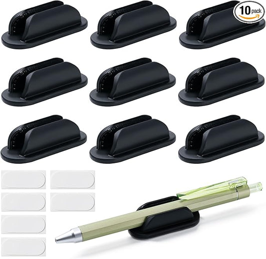 10 Pack Adhesive Pencil Holders for Desk,Silicone Flexible Pen Holder for Wall, Office, School,Home,Classroom Must Haves,Teacher Supplies Accessories,Desk Organizer,Art Supply,Small Gift (10, Black)