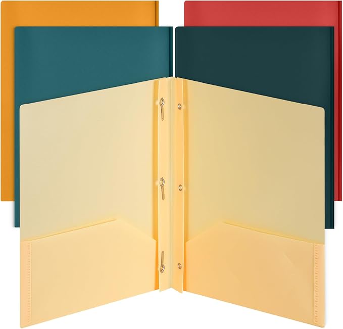 Mr. Pen- Plastic Folders with Pockets and Prongs, 5 Pack, Letter Size, Vintage and Retro, Flexible Plastic Folders with Prongs
