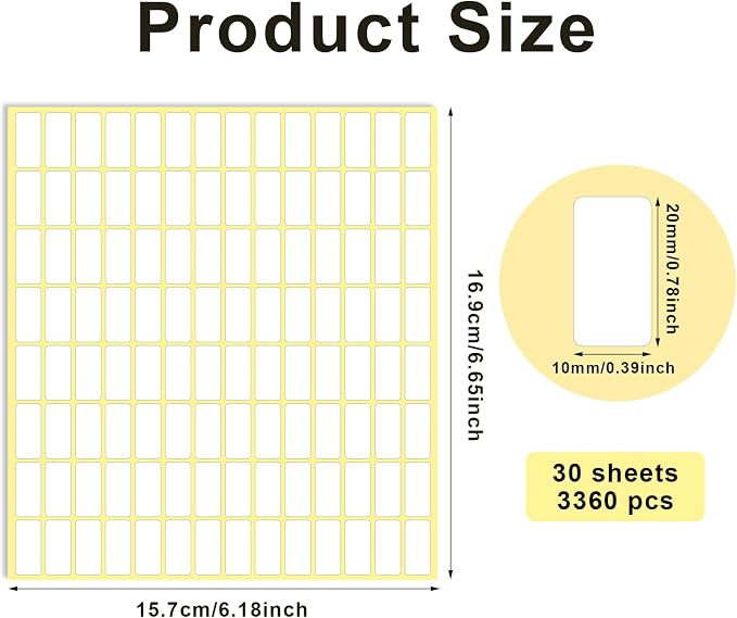 30 Sheets White Labels Stickers for Writing 10 X 20 mm Small Price Tags Blank Storage Container Stickers for Jars File Folders School Office Kitchen (3360 Labels)