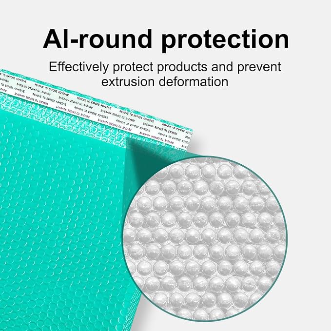 Koja Extra Thick Padded Bubble Mailers, 10x13 in, 25-Pack, Green | Self-seal closure for secure packaging. Ideal for shipping and small business mailing.