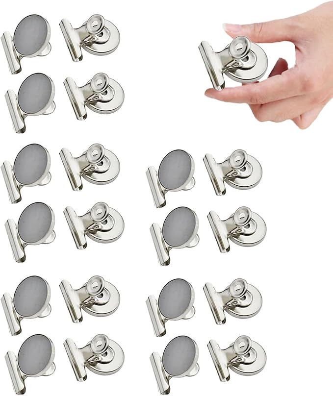 Strong Magnetic Clips, 20 Pack, 1-1/4 Inch, 31 mm, Silver, Refrigerator Magnet Clips, Medium Clip Magnets, Office Supplies, Photo Displays