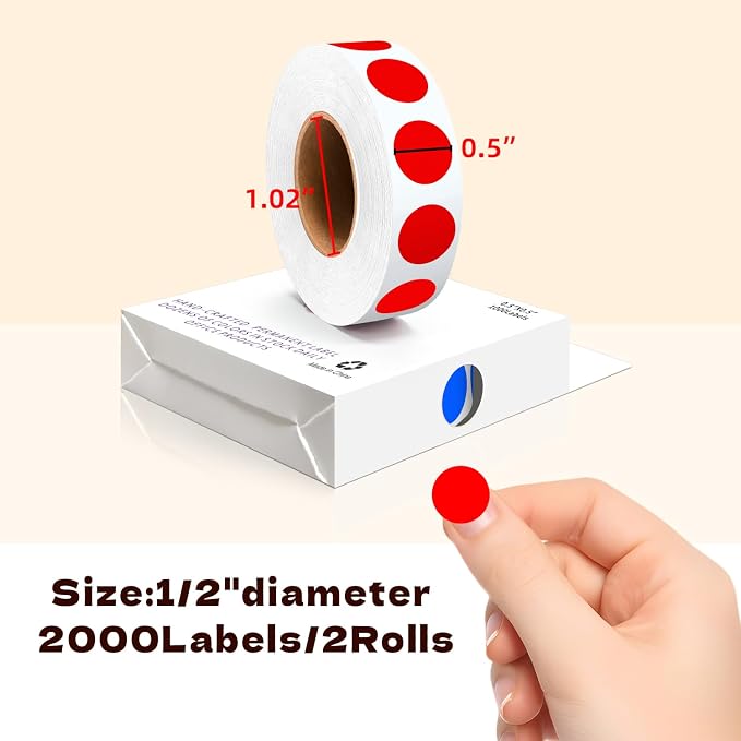 PARLAIM 1/2" Round Color-Code Dot Stickers,Adhesive 2000 Stickers Rolls dots Label Dispenser Box Blue Circle Stickers Labels(Red +Blue)