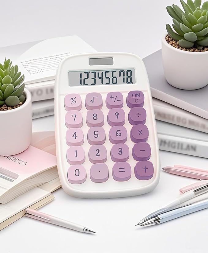Lofree Calculator, Clicky Calculator(White and Purple) | Large LCD Display 8 Digit Tilt Screen and Big Button for Teachers Students Basic Office