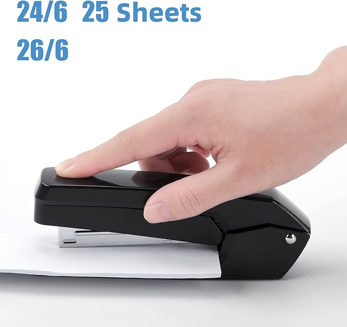 Deli/EZWORK Swing-Arm Swivel Stapler, 25 Sheets Capacity, 360 Degree Rotate Desk Staplers with 1000 Staples for Booklet or Book Binding, Black