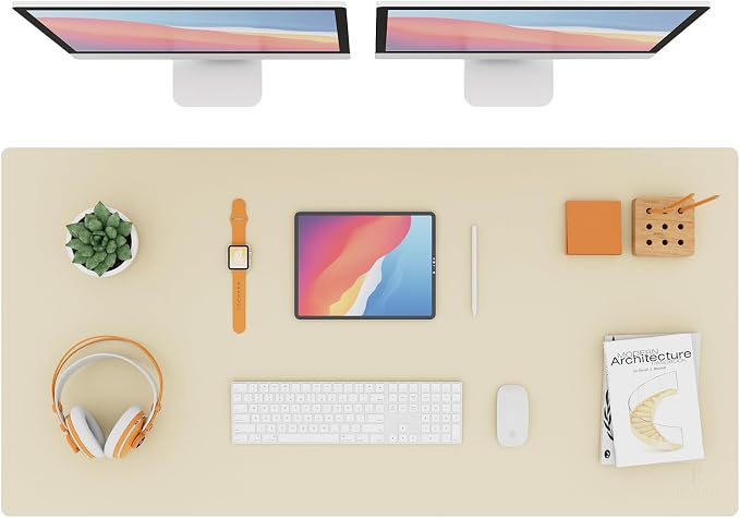 K KNODEL Extra Large Desk Mat, Leather Mouse Pad (47.2"x23.6", Ivory Cream) | Desk Pad, Keyboard Pad, Computer and Laptop Mat, Desktop Protector and Cover, Writing Pad and Blotter for Home Office