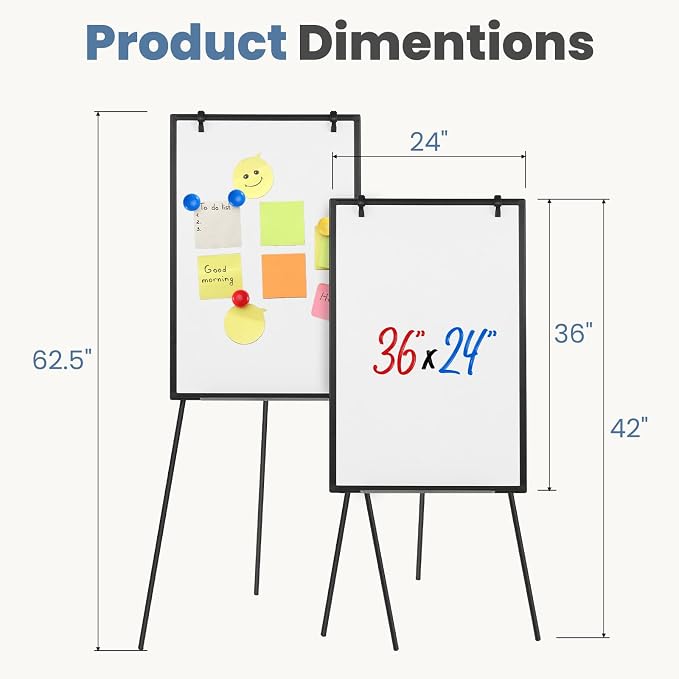 NEWBULIG Magnetic Dry Erase Board 36" x 24", White Board with Adjustable Stand, Heavy-Duty Aluminum Frame & Accessory Tray for Office, Classroom, Home & Presentations, Black