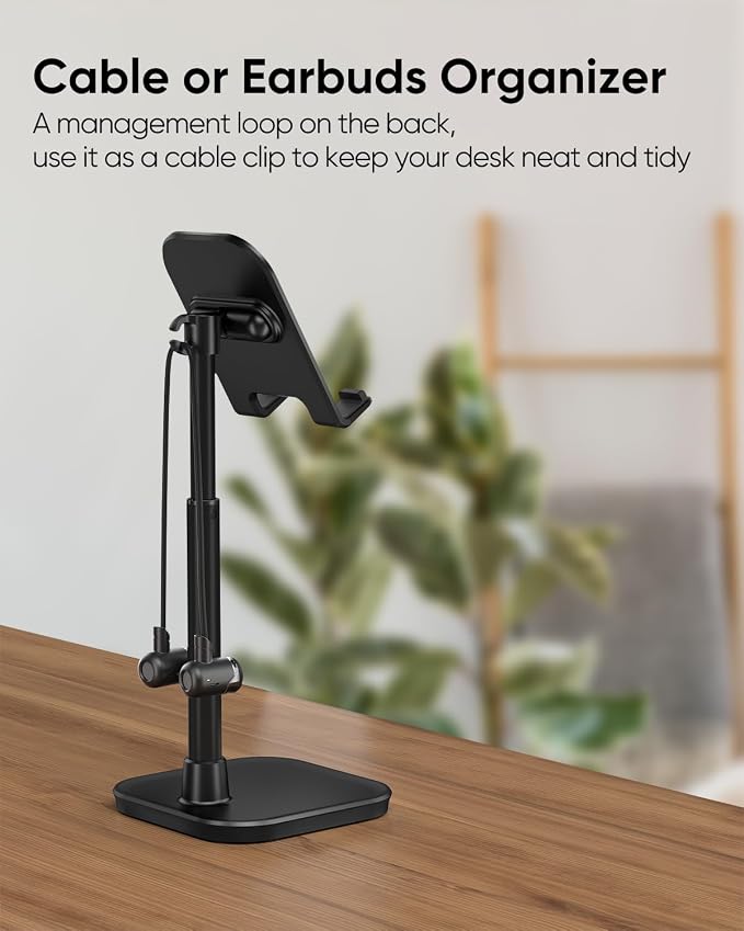 Cell Phone Stand, Phone Holder for Desk, Office Desktop iPhone Stand | Eye Level View, Reduce Neck & Back Strain, Height & Angle Adjustable, Hands-Free Video Chat, Accessories for 4-10" Smartphone