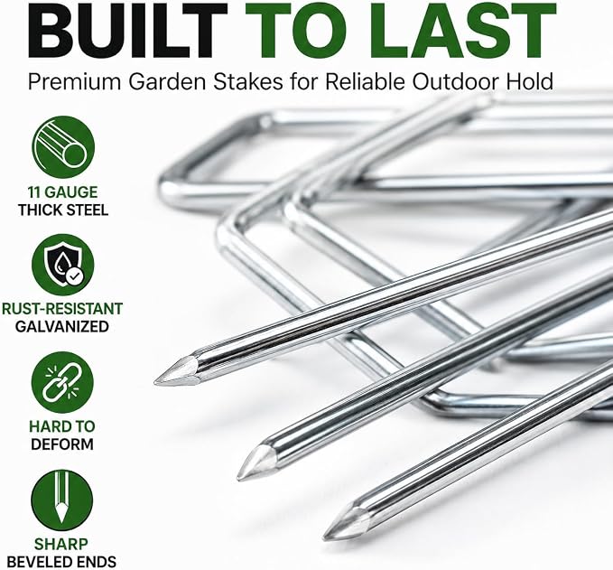 HOOPLE 120 Pack 6 Inch 11 Gauge Galvanized Landscape Staples,Stakes for Outdoor Decorations, Anti-Rust Staples for Weed Barrier Fabric, U-Shaped Tent Stakes (120)