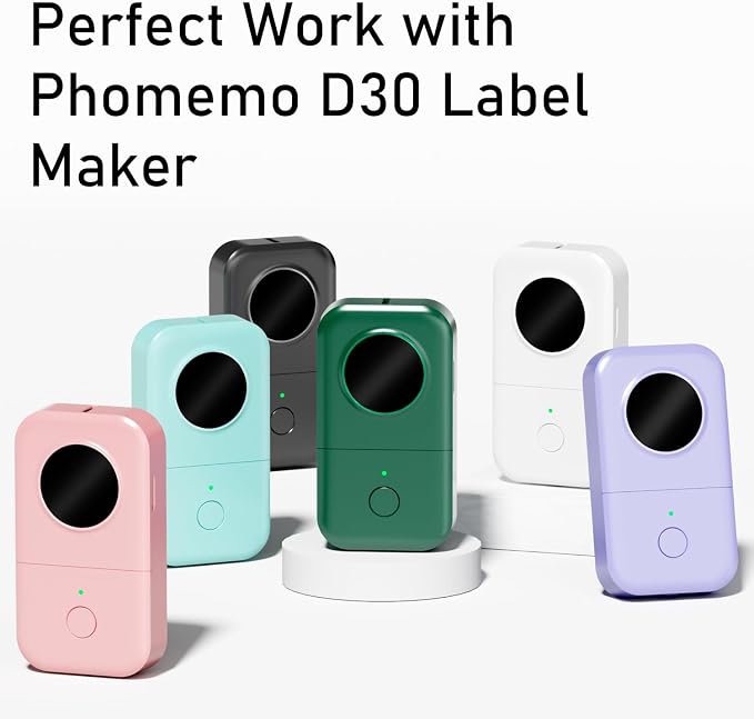 Phomemo D30 Label Tapes for School Classroom Item Name Tag Stickers | Black on Mermaid Color Sticker Thermal Paper Self-Adhesive Label Maker Tape, 12 x 40mm (3/8" x 11/2") 160 Tapes/Roll, 3-Roll