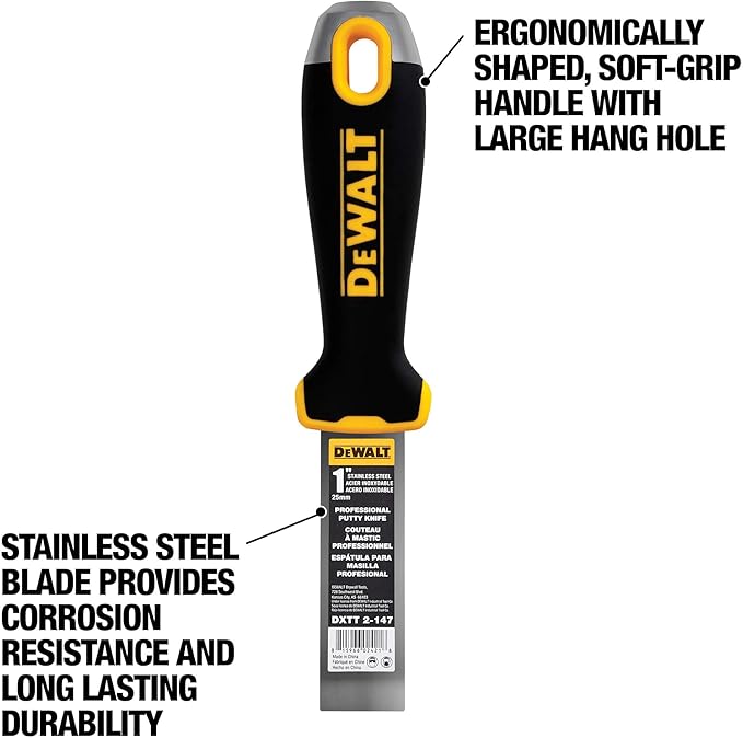 DEWALT 1" Putty Knife | Stainless Steel w/Soft Grip Handle | DXTT-2-147