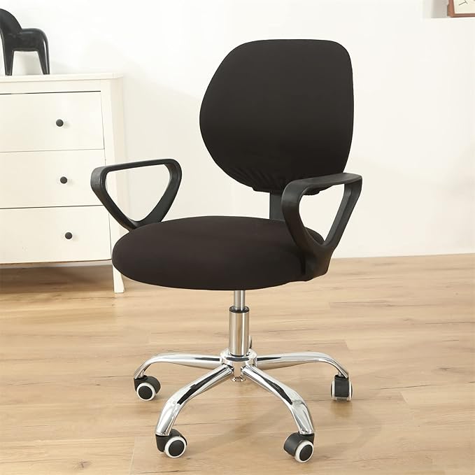 MIFXIN Computer Office Chair Cover Stretch Slipcover 2 Piece Soft Elastic Non-Slip Desk Chair Seat Covers Protector, Only Cover, NO Chair (Black)