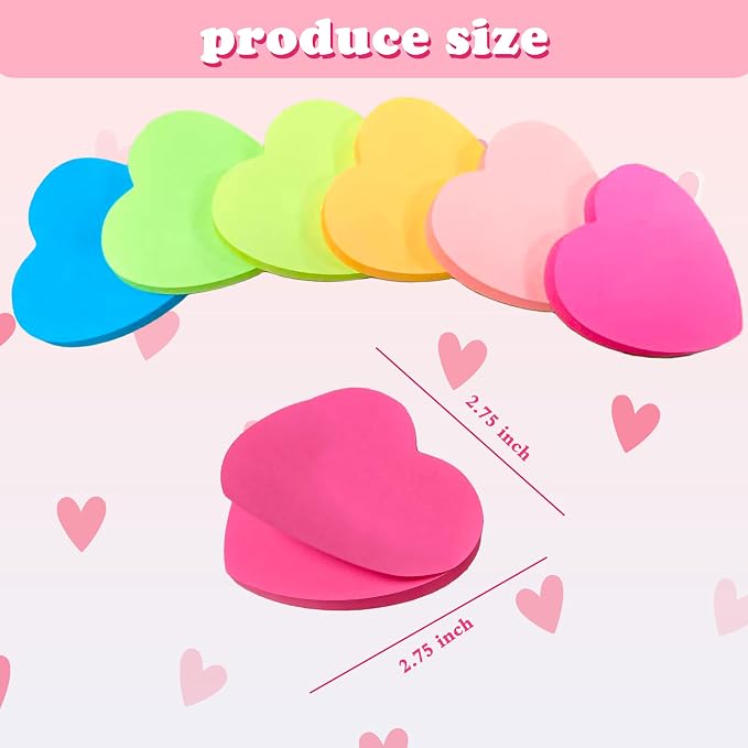 Heart Sticky Notes - 6 Pads Valentines Gifts | Valentines Party Favors Supplies for Women - Post Notes Stickers for Galentines - Teacher Must Have Desk Accessories for Classroom Office,80 Sheets/Pad