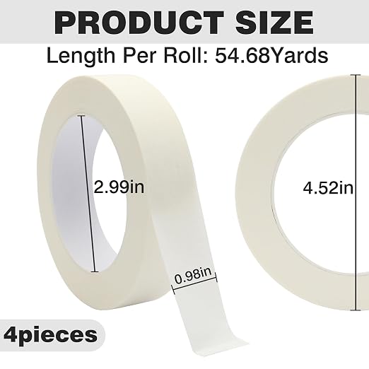 Masking Tape 1 inch X 55 Yards X 4 Rolls, General Purpose Beige White Painters Tape for Arts DIY Crafts Painting Labeling Decoration School Projects Home Office