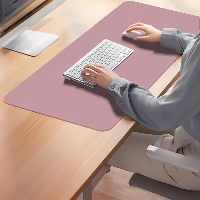 Leather Desk Pad Mat, Dusty Pink Desk Mat, 31.5" x 15.7" | Non-slip and Waterproof Computer Mat, Desk Protector for Office/Home, Desk Accessories for Women
