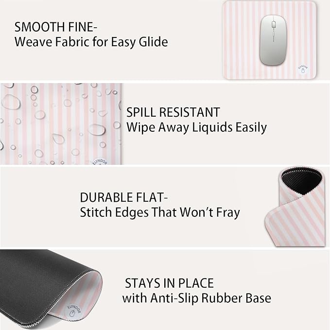 Mouse Pad for Desk with Stitched Edge, Premium Cute Washable Mouse Pads. Computer Mousepad with Non-Slip Rubber Base, Mousepads for Laptop, 9.25x7.75x0.12 inch (Sunwashed Stripes)