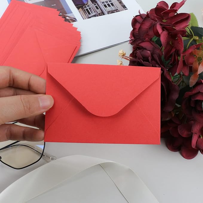 150 Packs of Gift Card Envelopes, Black Mini Envelopes, Gift Card Holder, Business Card Envelopes (4"x2.75") (Red)