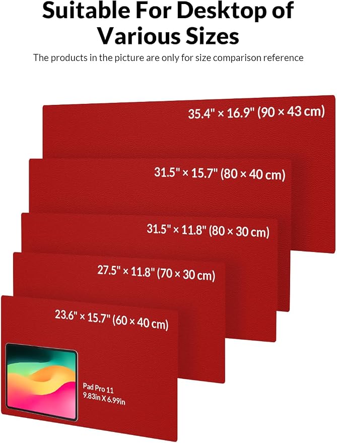 Leather Desk Mat 31.5" x 15.7", Non-Slip Waterproof PU Leather Desk Pad Protector, Large Mouse Pad & Writing Mat for Office, Home, Laptop and Keyboard, Red